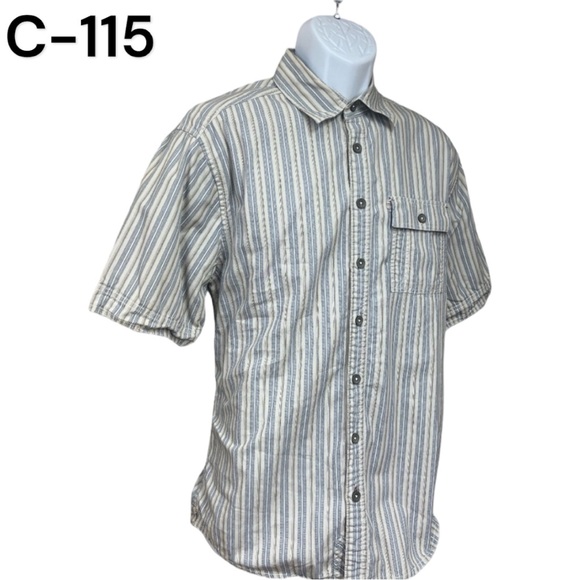 Sz L Striped Short Sleeve Blue Pronto Uomo Button Down Shirt - Picture 1 of 6